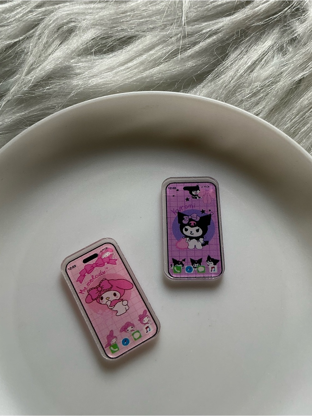2pc My Melody & Kuromi Miniature Phones for Dollhouse